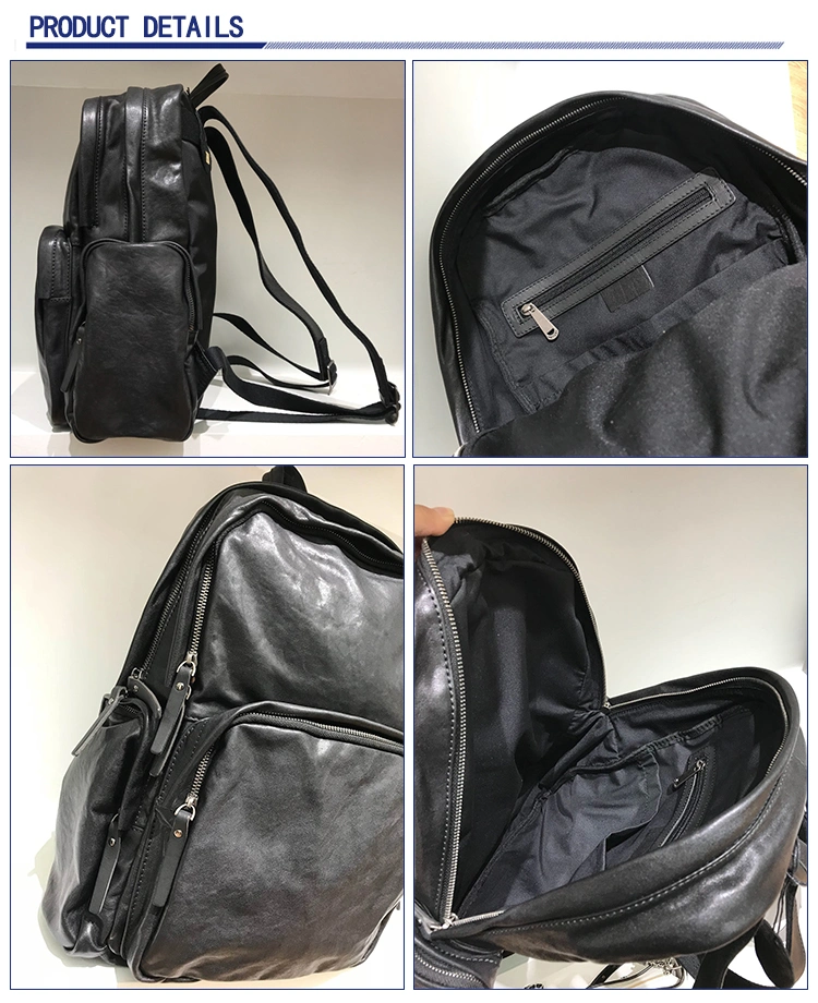 Luxury Black Genuine Leather Diaper Bags Bagpack Backpack for Men