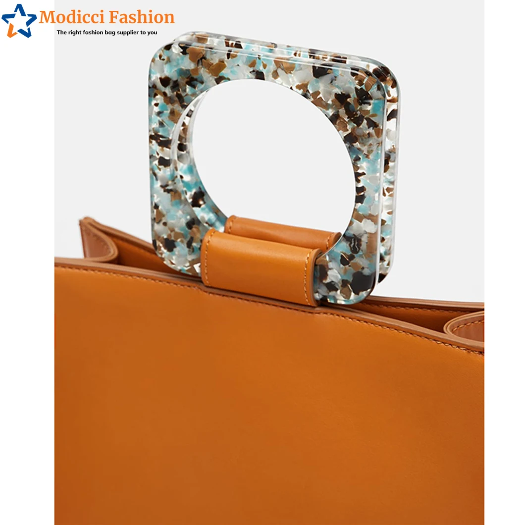 New OEM ODM Factory PU Leather Designer Shoulder Fashion Women Lady Bags Tote Crossbody Bags for Women with Resin Handle Wholesale Market Distributor Supplier